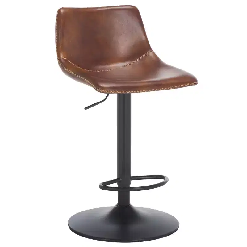 Adjustable Bar Stool, Iron Frame, PU Leather Seat, 360° Swivel, Footrest, 275LBS