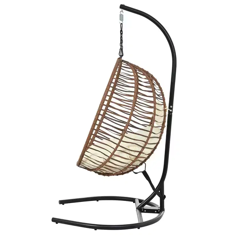 Whisen Single Person Folding Egg Chair with Stand, Hammock Swing Chair with Adjustable Anti-Slip Feet