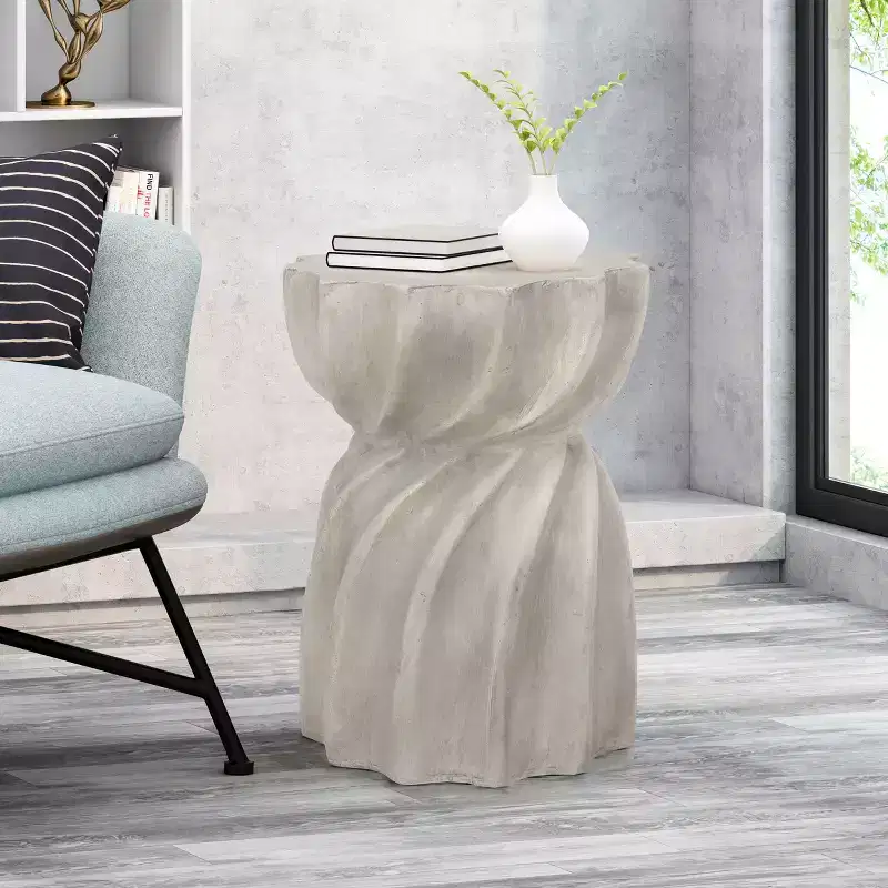 MAYEERTY Lightweight Concrete Outdoor Side Table, Sunburst Top Hourglass Shape