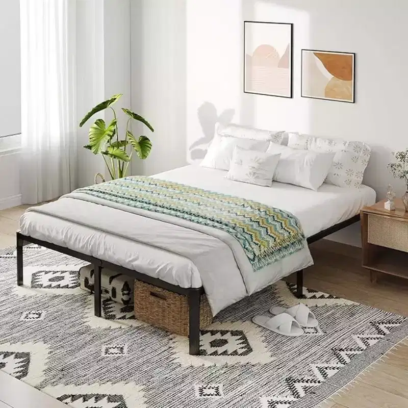 Extra-large Bed Frame, Heavy-duty Metal Frame, Ample Storage Space, Screw-free Design, No Need For Spring Mattress, Quiet, Black