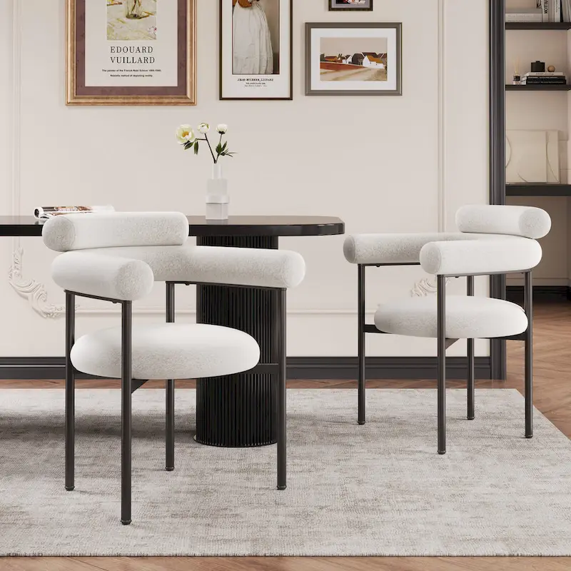 Naci Modern Fabric Arm Dining Chairs with Metal legs by Christopher Knight Home