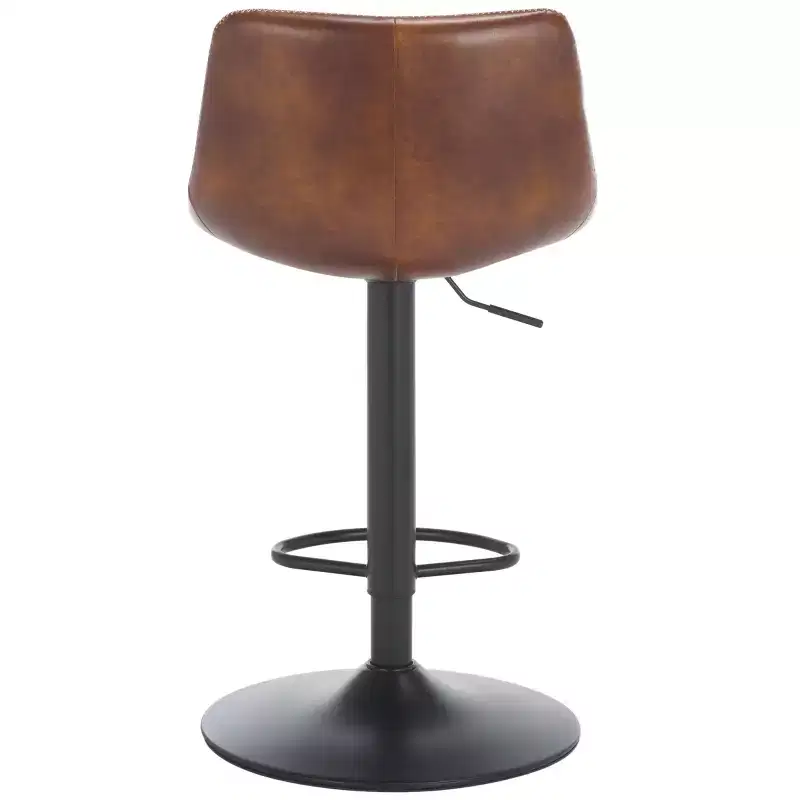 Adjustable Bar Stool, Iron Frame, PU Leather Seat, 360° Swivel, Footrest, 275LBS