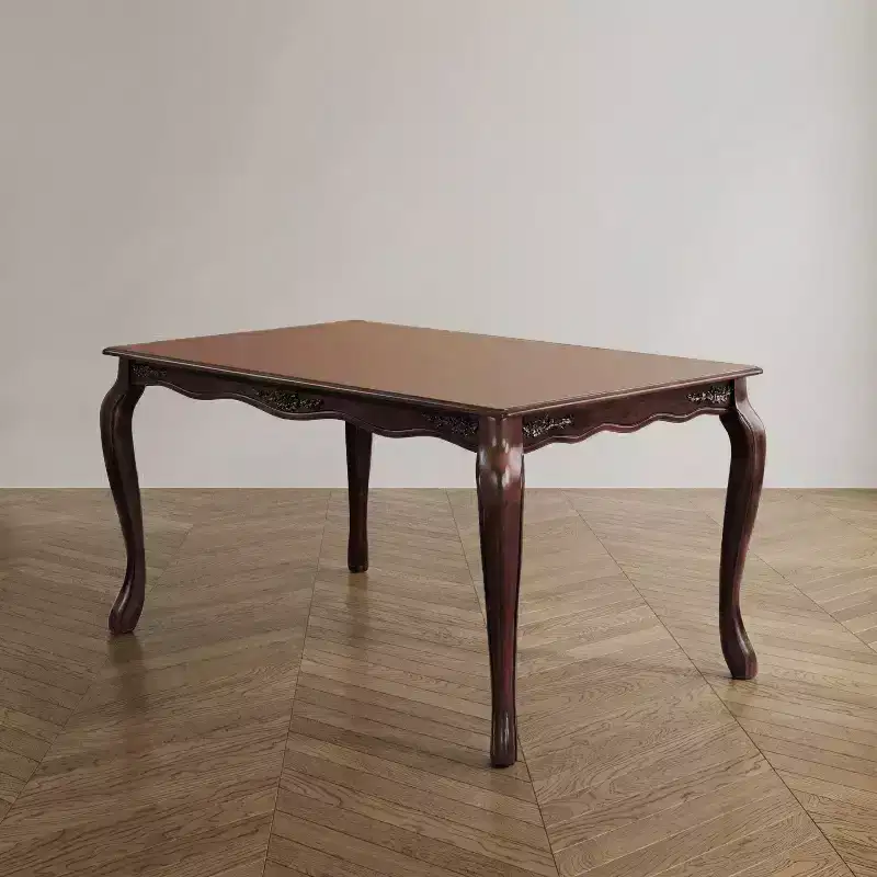 Floral Accented Rectangular Dining Table, Dark Walnut, Seats 6