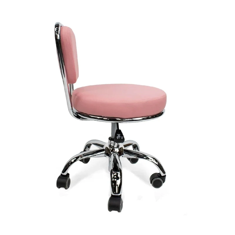 Adjustable Rolling Pedicure Stool with Backrest, Pink