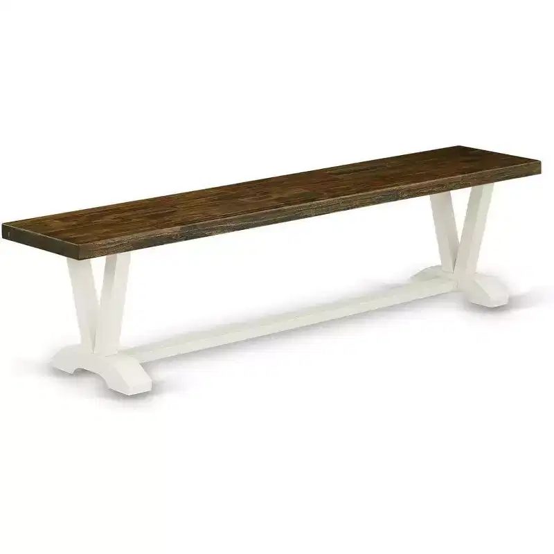 HomeStock Modern Dining Room Bench with Wooden Seat, 72x15x18 Inch, White/Espresso