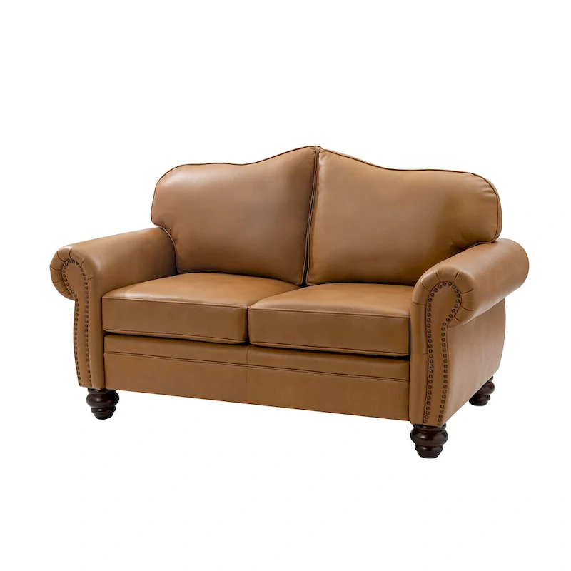 Angel Transitional Genuine Leather Sofa With Tufted Back by