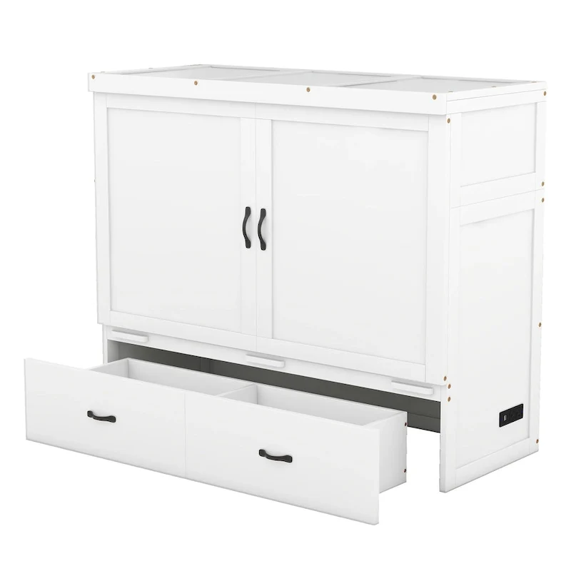 Full Pine Murphy Bed with USB & Drawer