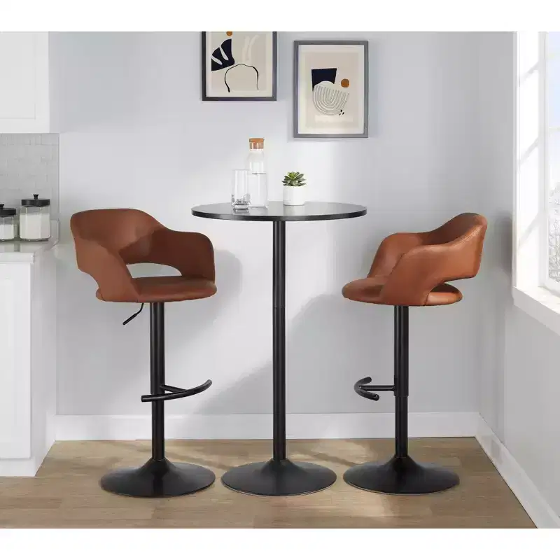 LumiSource Set of 2 Margarite Adjustable Barstools Black PU