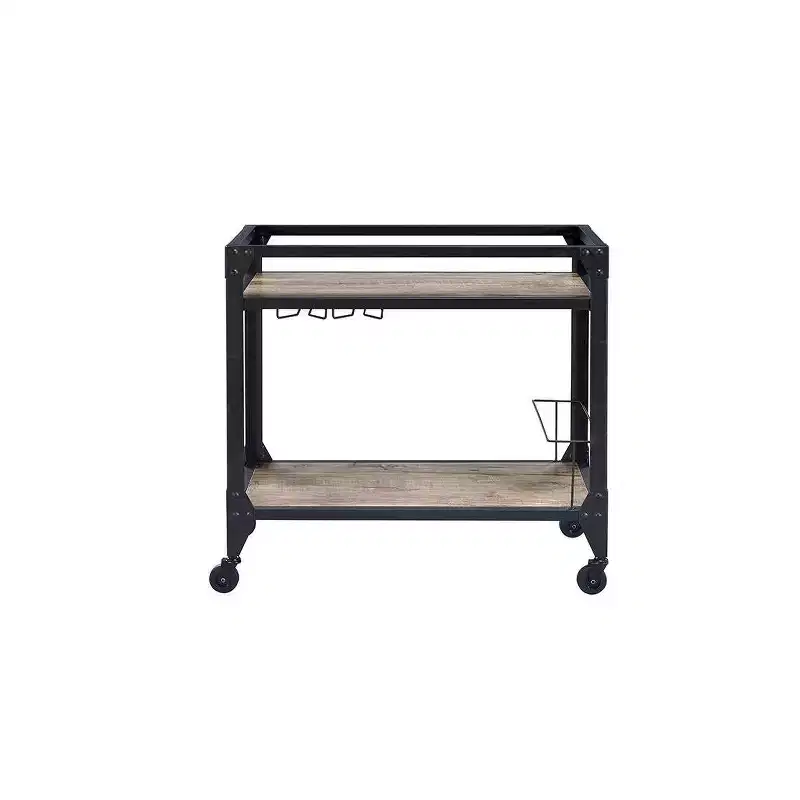 Wood & Metal Bar Serving Cart with Wheels 31''H x 32''D x 16''W