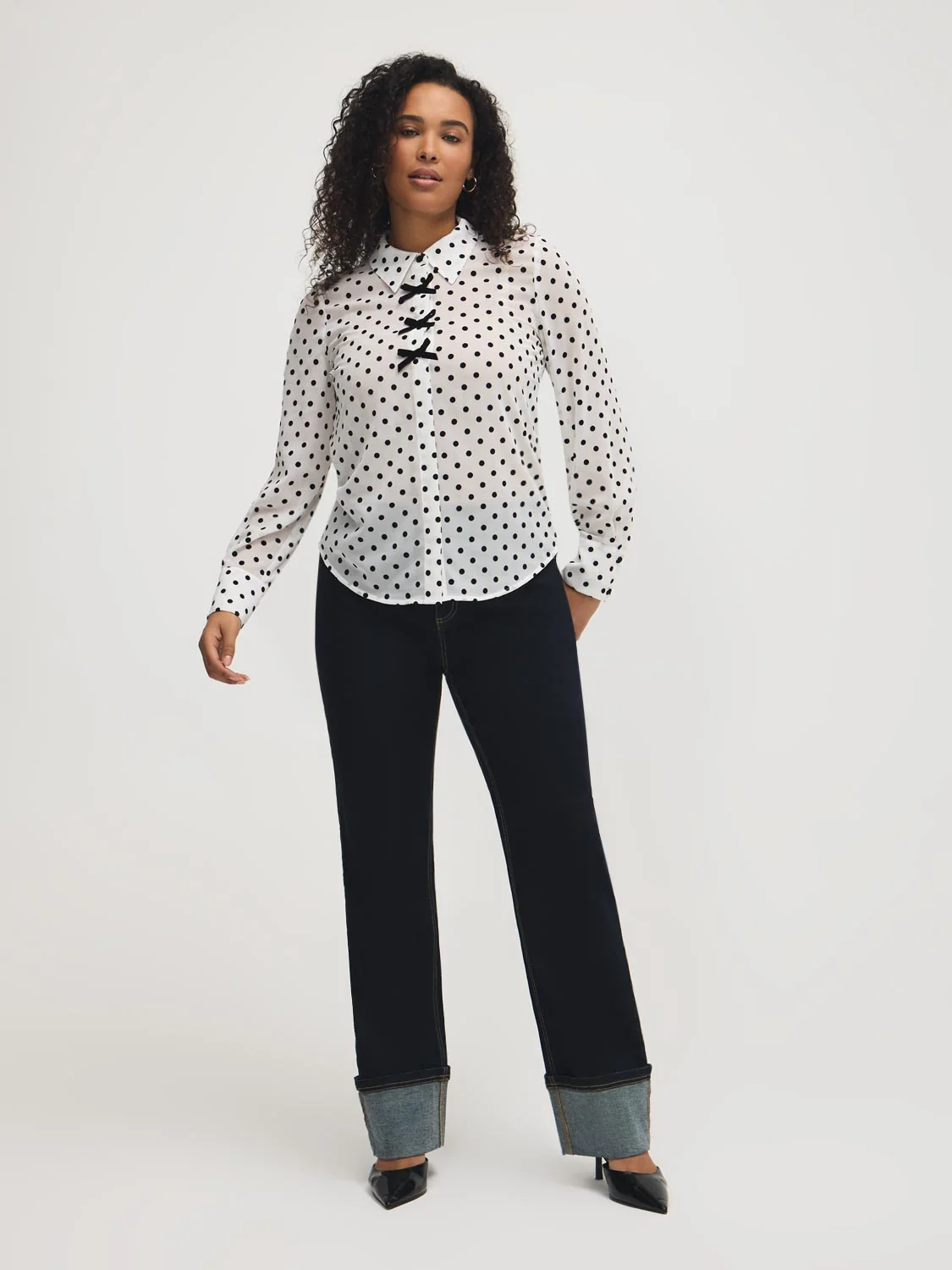 Velour Bow Detail Chiffon Blouse
