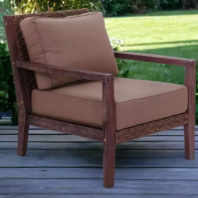 Courtyard Casual Bridgeport II Club Chair Stained Eucalyptus Wood KD Sunbrella Fabric