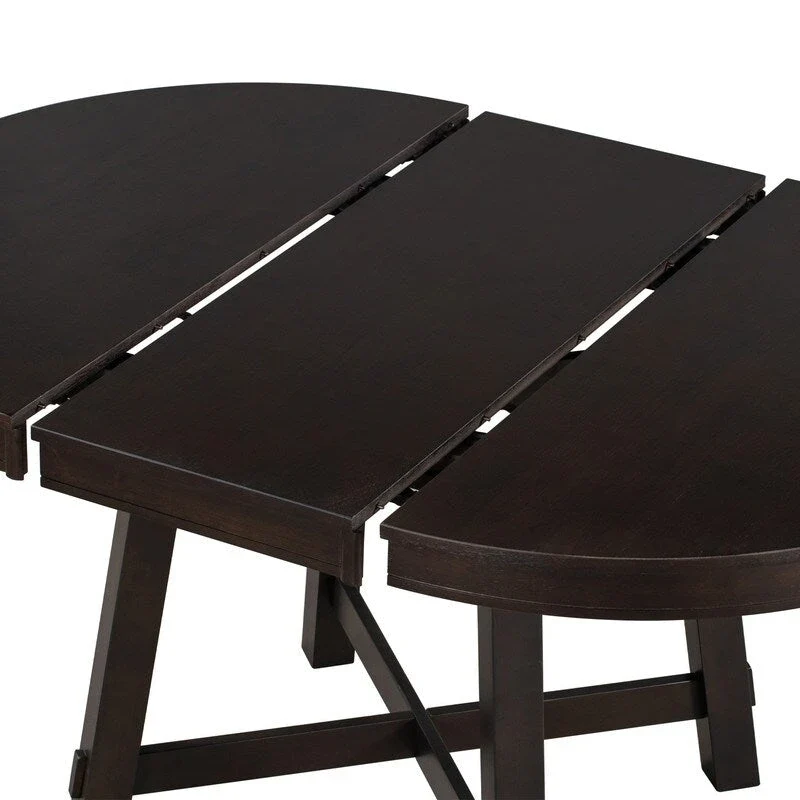 Round Extendable Dining Table with X-Base and Leaf Insert