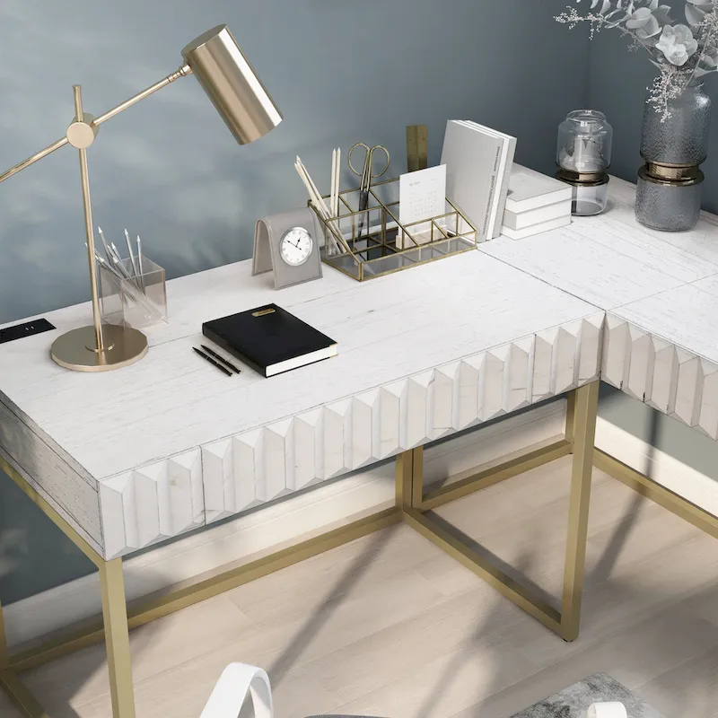 Bird Glam Metal Lift-top L-Shaped Computer Desk with USBs