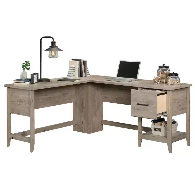 TUYOHW 58.66 L-Shaped Corner Desk,Computer Desk with File Drawer,Lower Shelf,Cable Grommets,Writing Desk for Home Office,Study,Bedroom