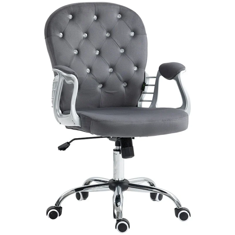 Vanity Middle Back Office Chair Tufted Backrest Swivel Rolling Wheels Task Chair with Height Adjustable Armrests