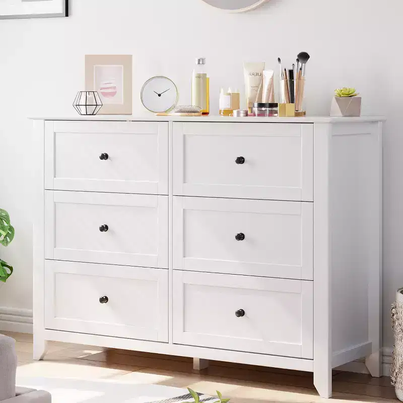 GustoWave 6 Drawer Dresser, Modern Chest of Drawers with Round Handle and Sturdy Leg