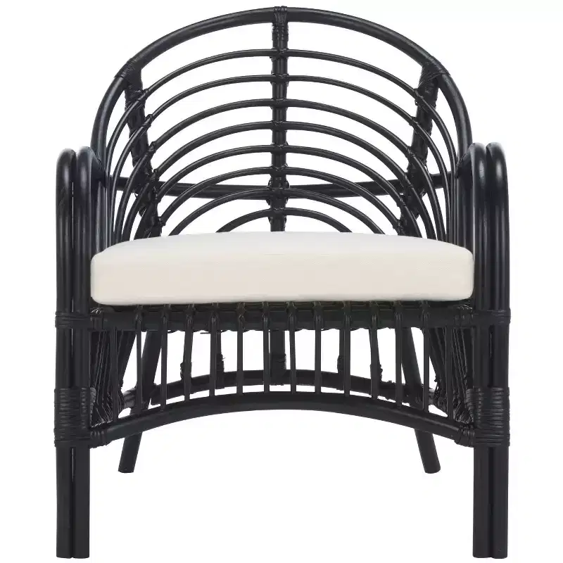 Aragorn Black Rattan Accent Chair with Removable White Cushion