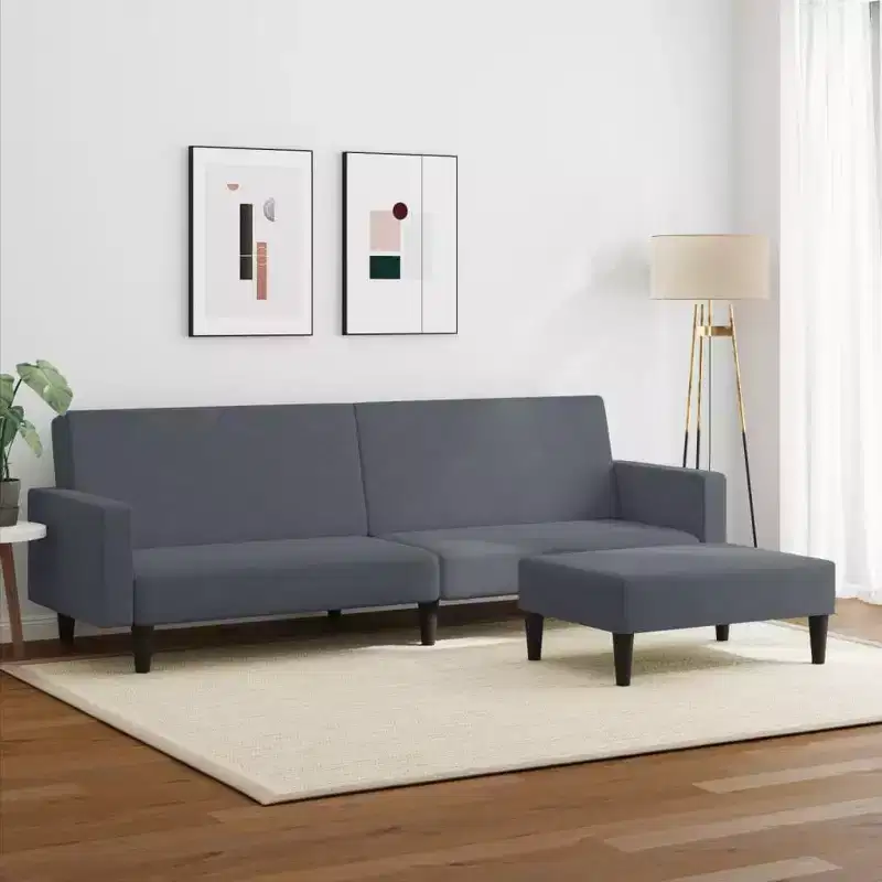 vidaXL Dark Gray Velvet 2-Seater Convertible Sofa Bed with Footstool - Soft Twin Sleeper, Adjustable Backrest, Sturdy Wooden Frame