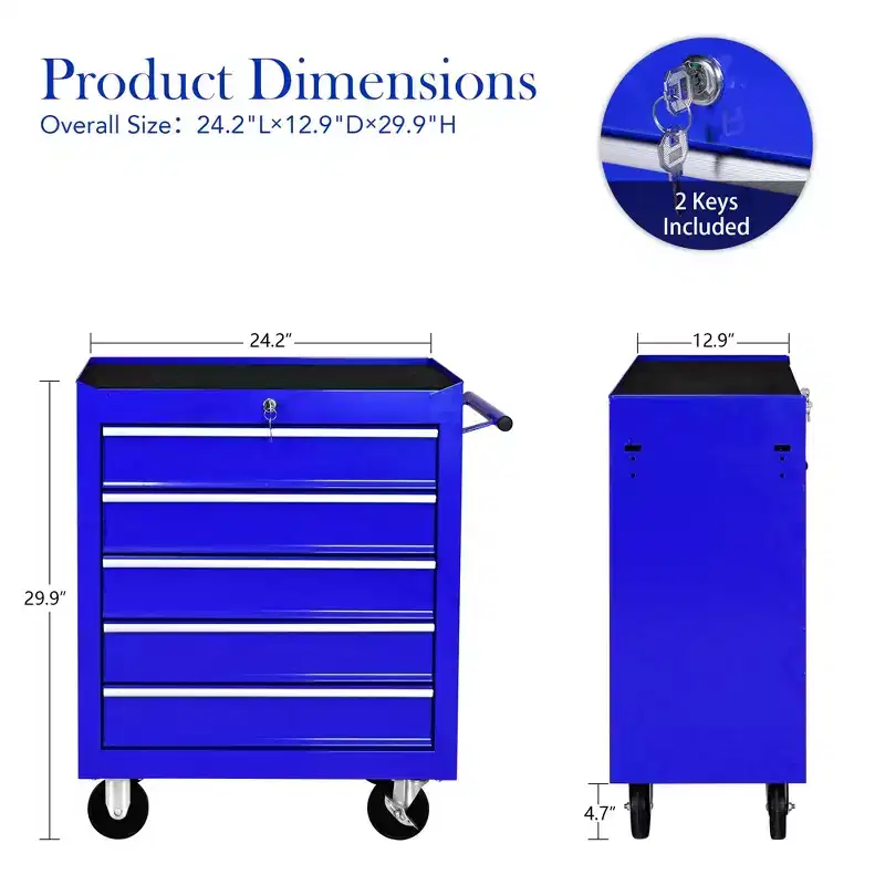 5-Drawer Rolling Tool Chest with Wheels