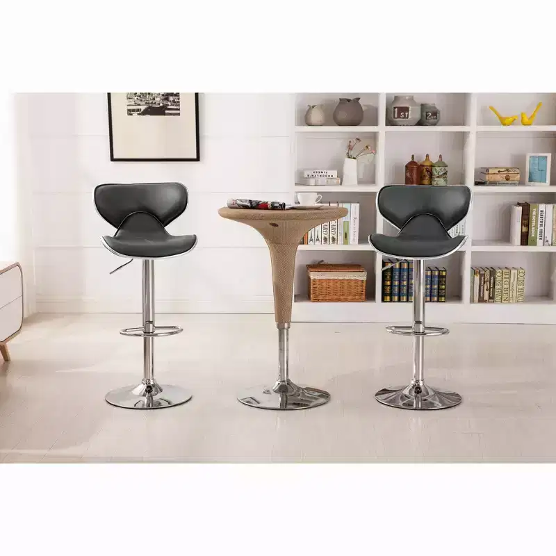 Roundhill Furniture Masaccio Cushioned Leatherette Upholstery Airlift Adjustable Swivel Barstool with Chrome Base, Grey, Set of 2