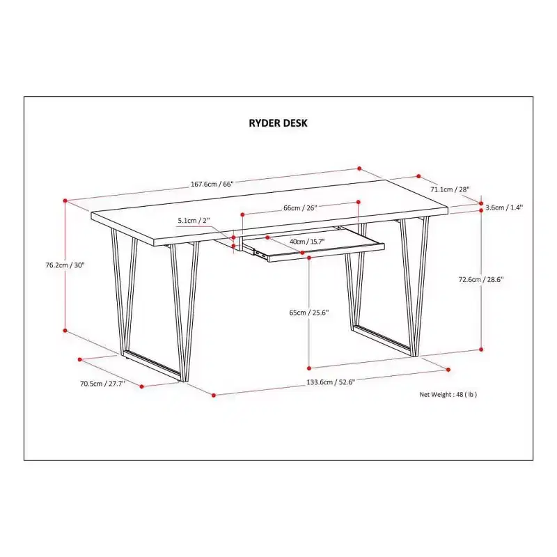 66" Travis Solid Wood Desk with Keyboard Tray, Metal Base - WyndenHall