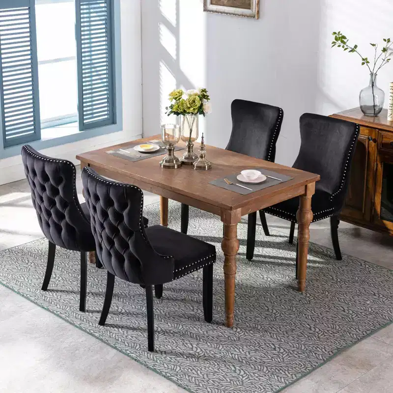 Okak Retro Dining Chairs Set of 2, Comfy Upholstered Wing-Back Chairs with Backstitching Nailhead Trim, Kitchen Chairs with Solid Wood Legs