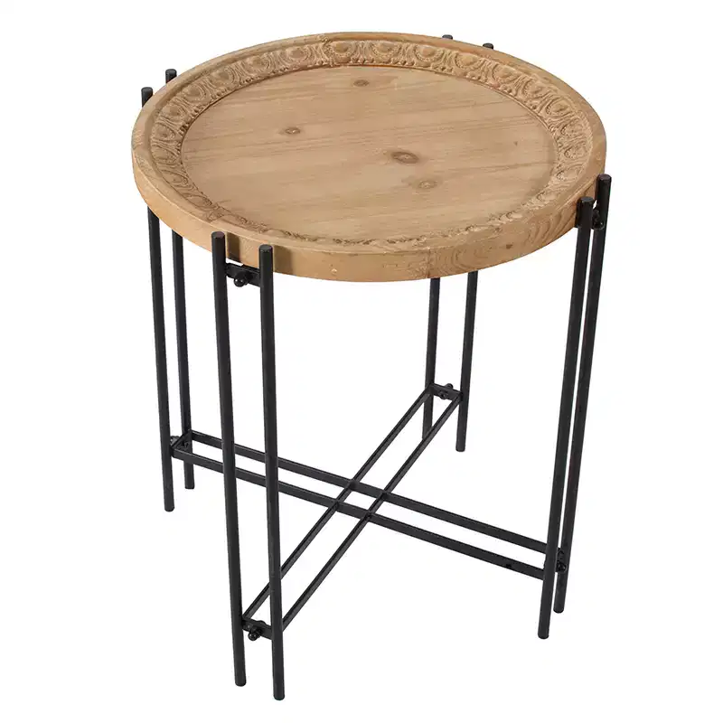 Round Side Table with Wood Top Living Room Accent D21.5x24