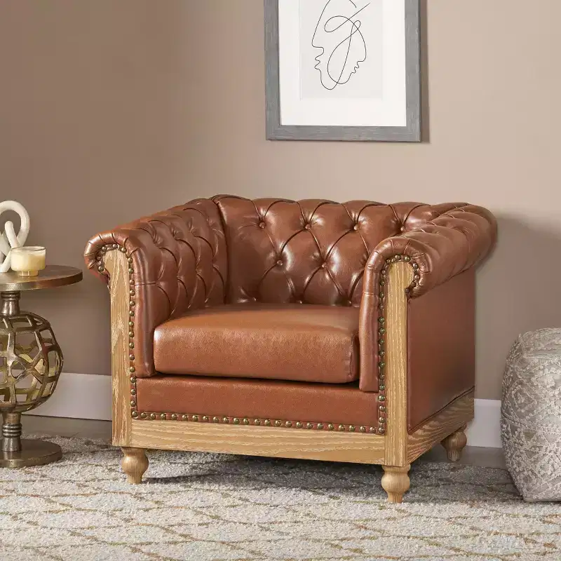 Castalia Chesterfield Tufted Club Chair with Nailhead Trim Midnight