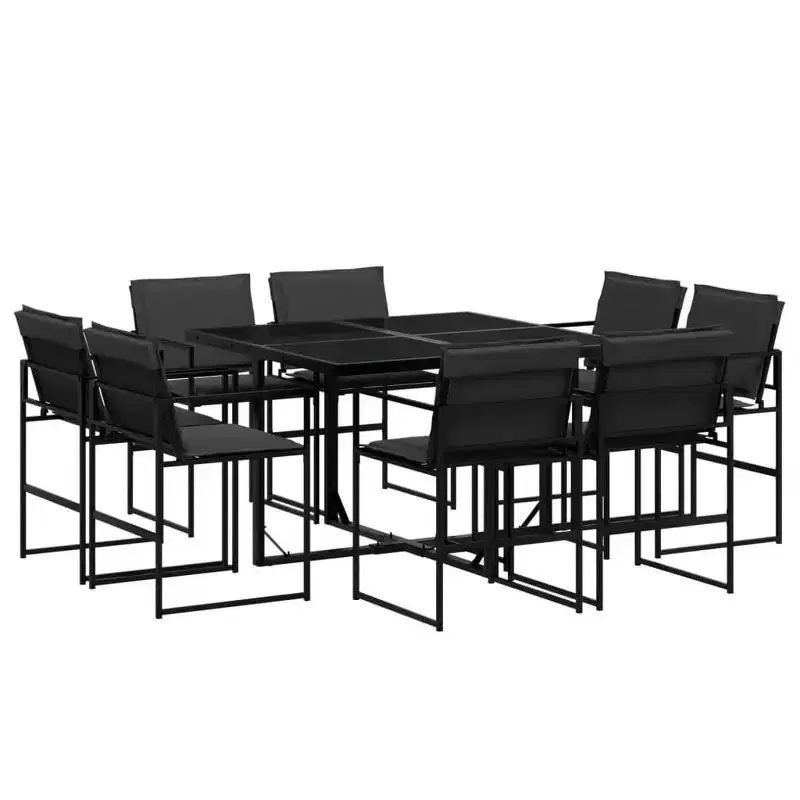 vidaXL 9 Piece Patio Dining Set with Cushions Black Textilene