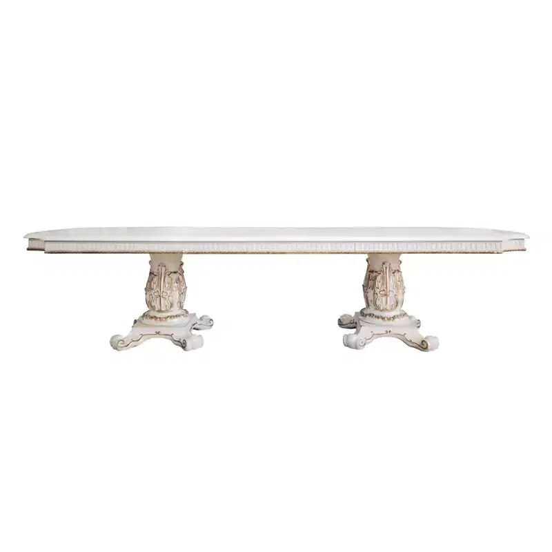 136 Vendome Dining Table Antique Pearl Finish - Acme Furniture: Classic Double Pedestal, 10-Seater, Resin Frame