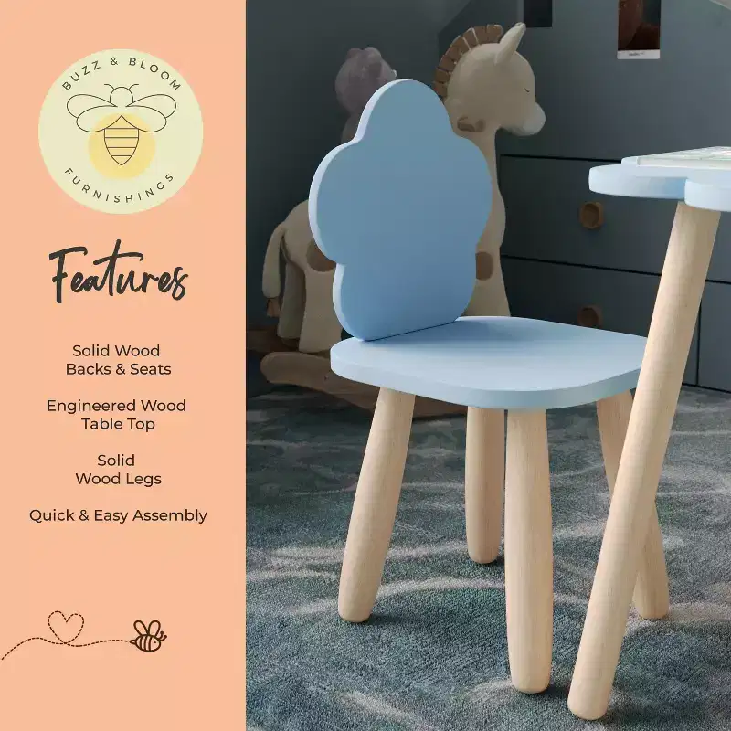 Buzz & Bloom Kids 3-Piece Wood Cloud-Shaped Table and Chairs Set