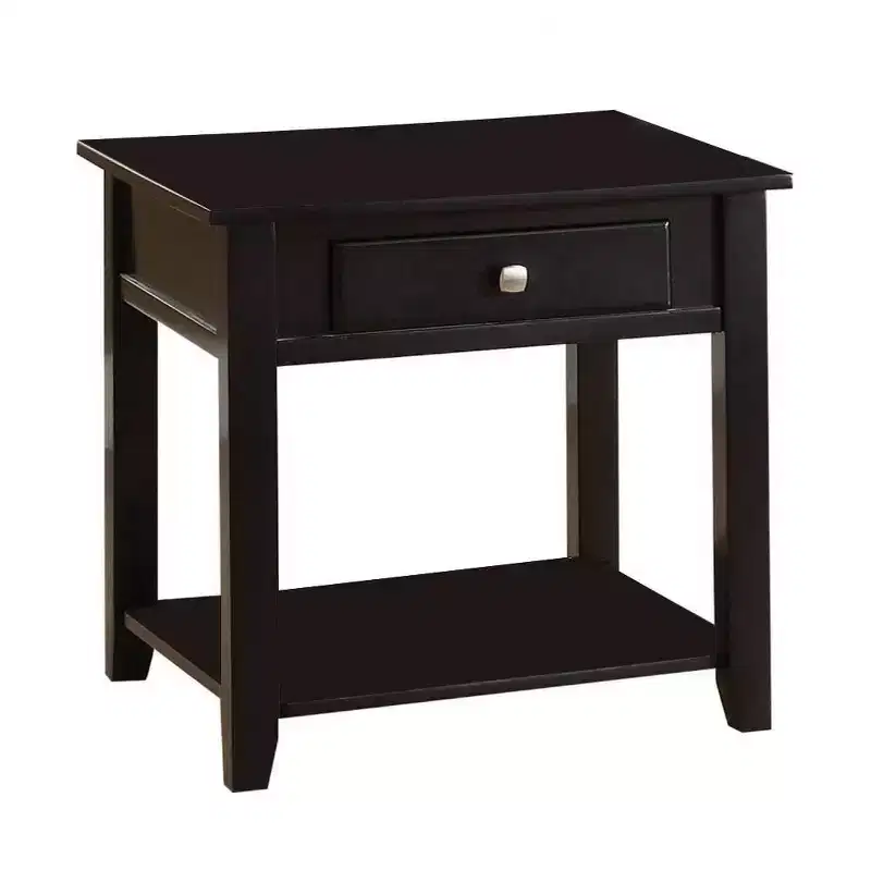 22-inch Black Side Table - Adjustable desktop, storage space, tapered legs, shelving