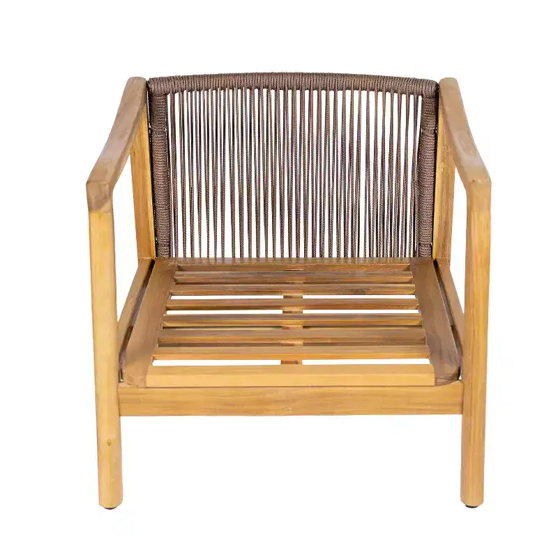 Christopher Knight Home Ritu Modern Acacia Wood Patio Club Chair with Rope Back Detail and Cushion