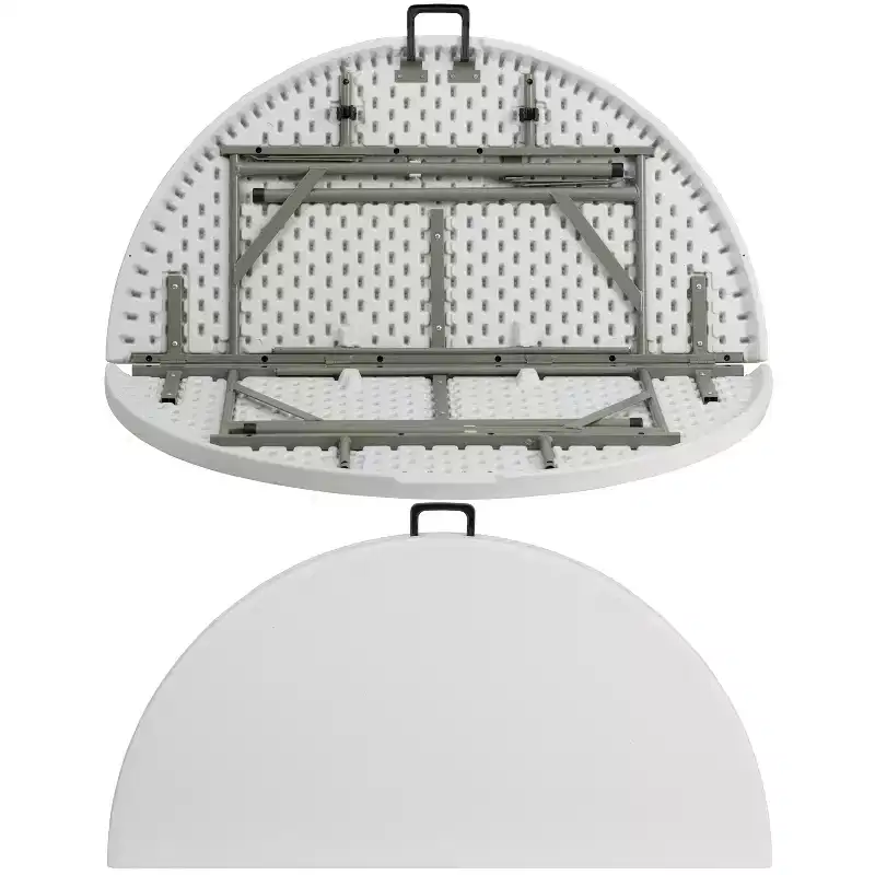 White Round Folding Table, Plastic Top, Seats 4