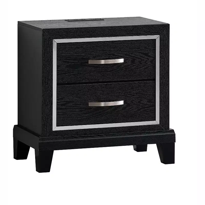 Passion Furniture Livingston Black 2-Drawer 23 in. W Nightstand