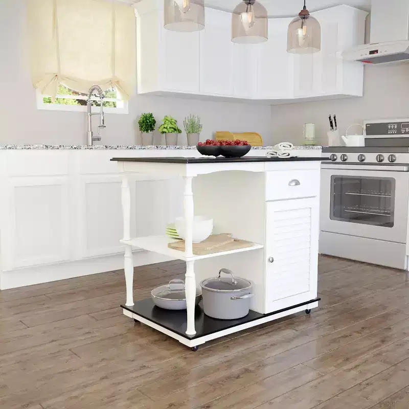 Rolling Kitchen Island with Storage - White