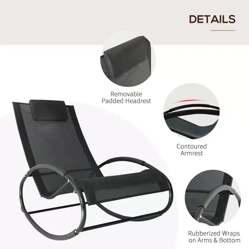 Zero Gravity Rocking Lounge Chair Patio Pool Chaise Recliner with Removable Pillow