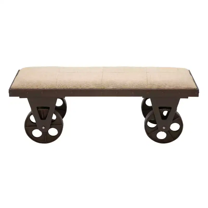 Industrial Wood Bench Brown - Olivia & May: Metal Frame, Wheeled, 400 lbs Capacity
