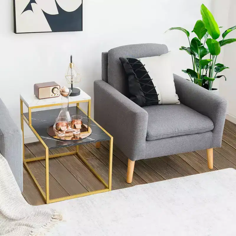 Costway 2 Tier End Side Table Metal Frame Nightstand with Storage Shelf Living Room