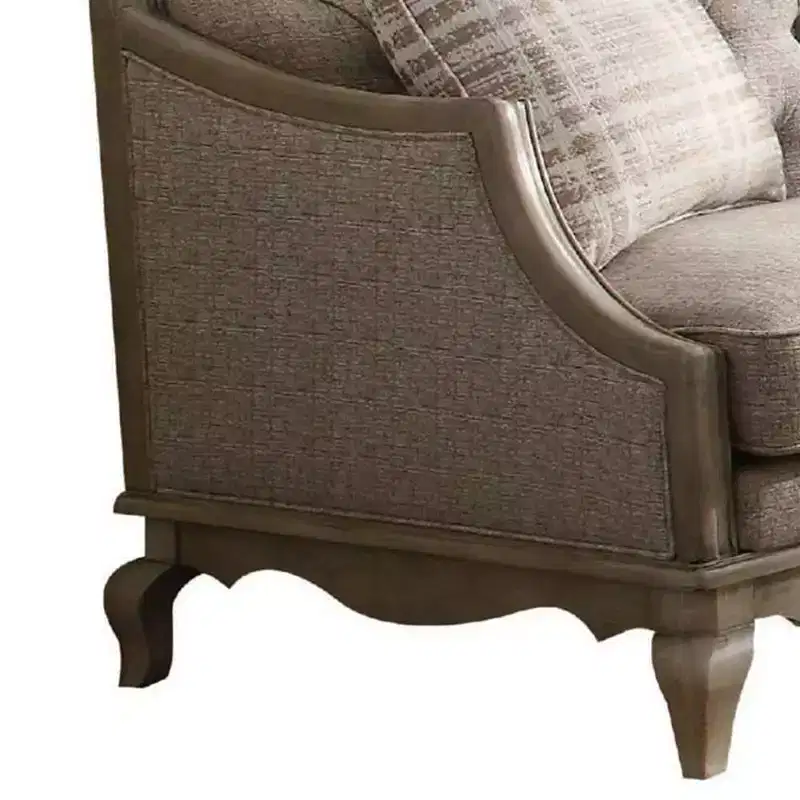 Tufted Loveseat Beige Fabric Upholstered Camelback Sofa Antique Taupe Wood Legs