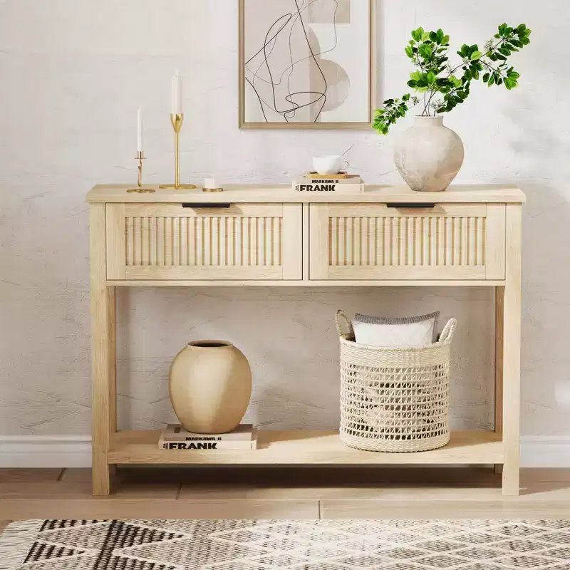 43 Farmhouse Entryway Console Table with 2 Drawers & 2 Tiers,Sofa Table for Living Room, Foyer Storage