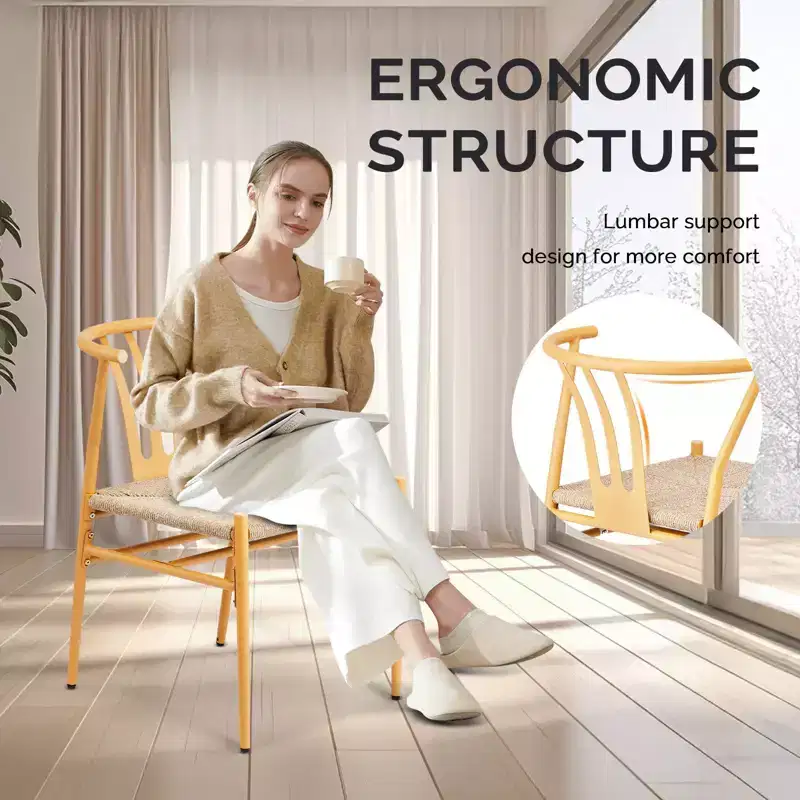 Karl Home | Yellow Metal-framed Weave Dining Chair (4-Pack)