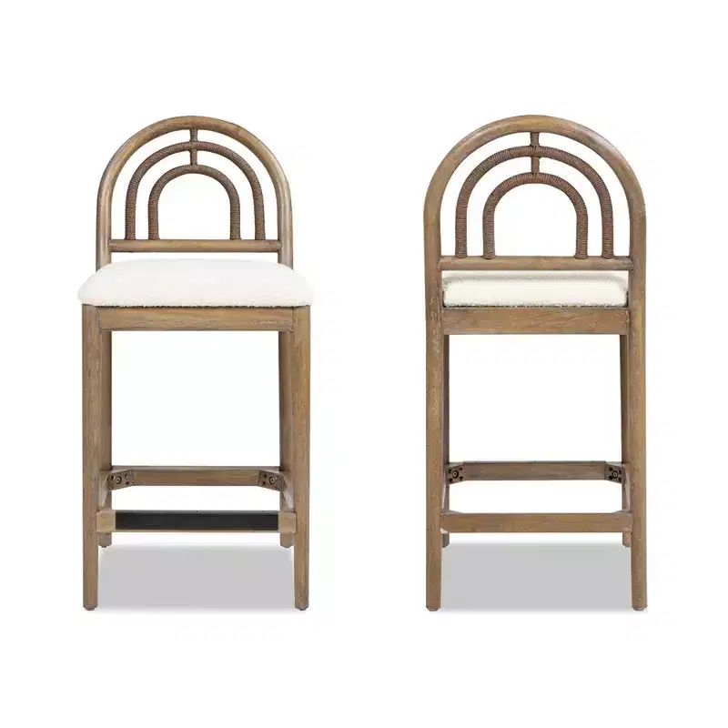 Jennifer Taylor Home Leon 27 Arched Back Wood & Upholstered Counter Stool, Set of 2, Ivory White Boucle