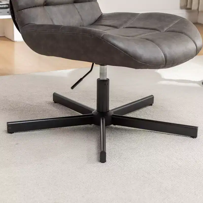 Faux Leather Tufted Swivel Accent Chair with Adjustable Height, 360° Swivel