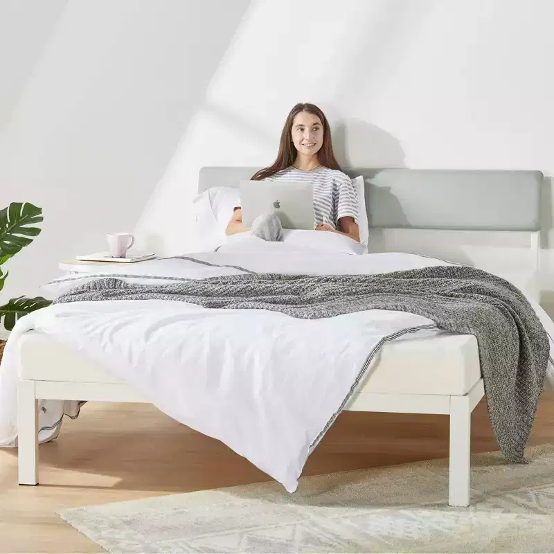 Best Price Mattress Kera Metal Platform Bed with Angled Upholstered Headboard