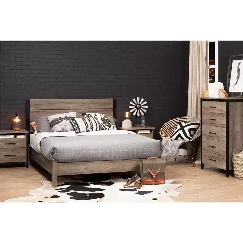 HomeStockMunich Headboard Rustic Weathered Oak And Matte Black