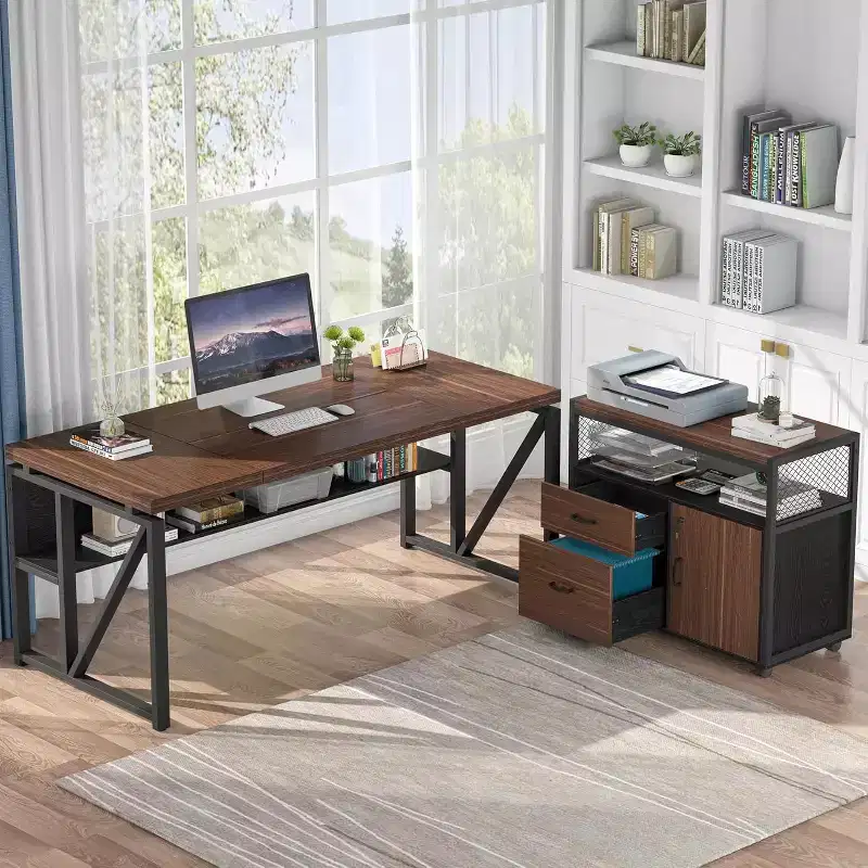Lantine 63 L Shaped Executive Desk with Drawer Cabinet