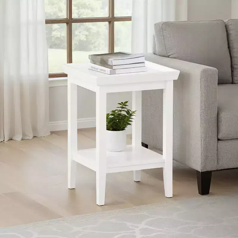 HomeStock 26 in.H White Color Rectangle Wood Table Top End Table 1 -piece