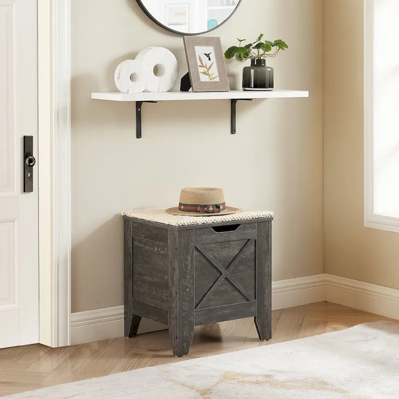 Grey/White Storage Bench with Safety Hinges, 18/30-Inch, 1-Person
