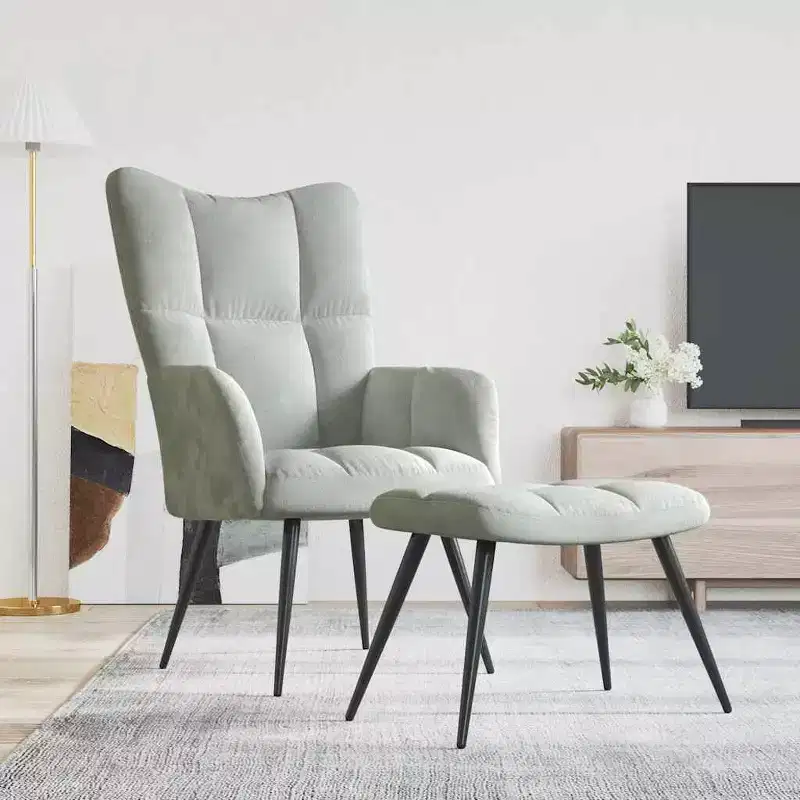 vidaXL Relaxing Chair with Stool - Light Grey Velvet Medium Footrest